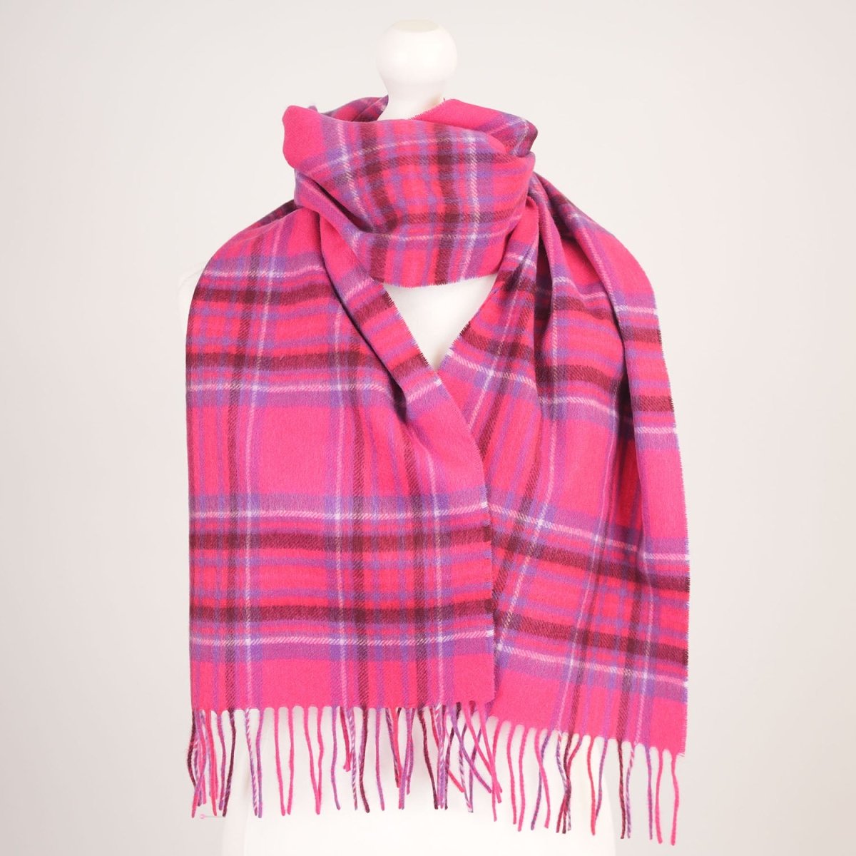 Edinburgh Cashmere Premium Lightweight Scarf - Soft Luxury Wrap - Stewart Bright Pink - Heritage Of Scotland -