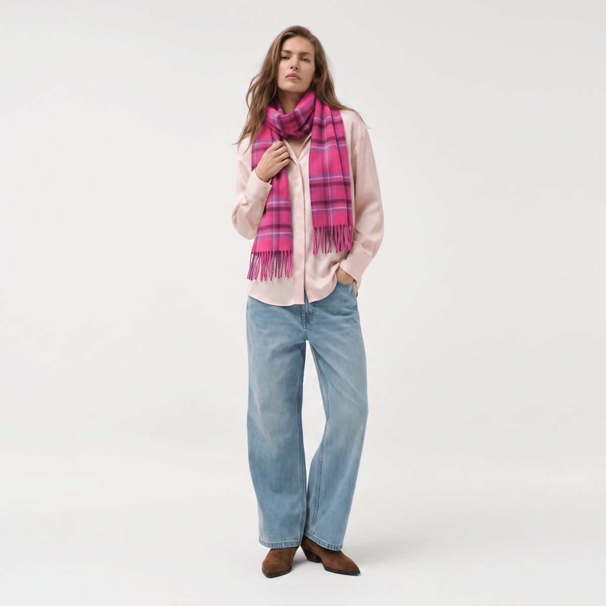 Edinburgh Cashmere Premium Lightweight Scarf - Soft Luxury Wrap - Stewart Bright Pink - Heritage Of Scotland -