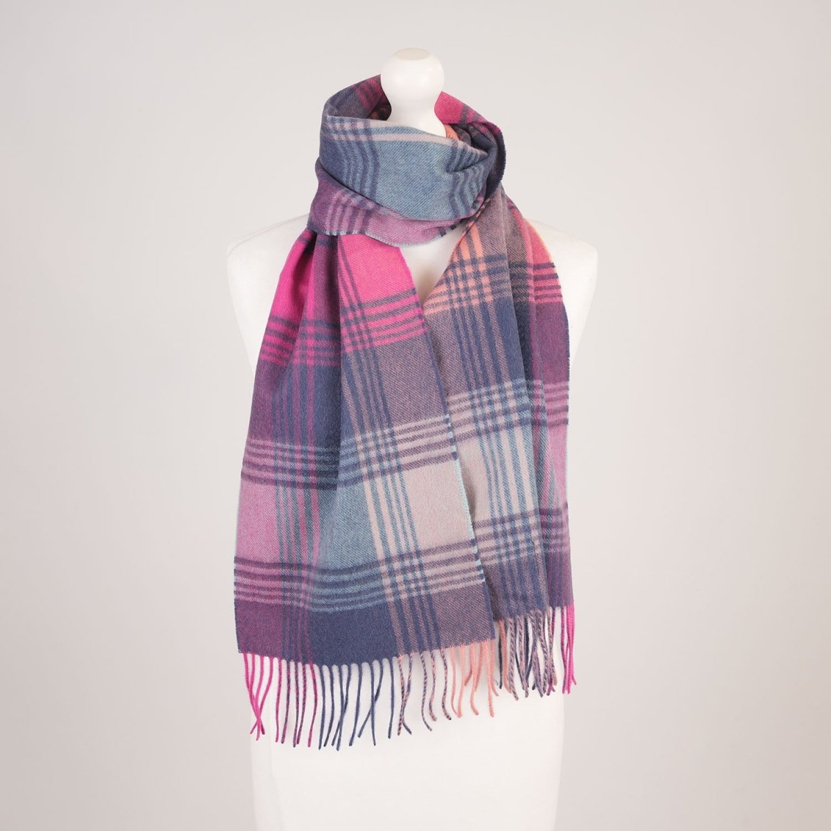 Edinburgh Cashmere Premium Lightweight Scarf - Ultra-Soft Luxury Wrap - Broken Check - Orange, Pink and Denim - Heritage Of Scotland -