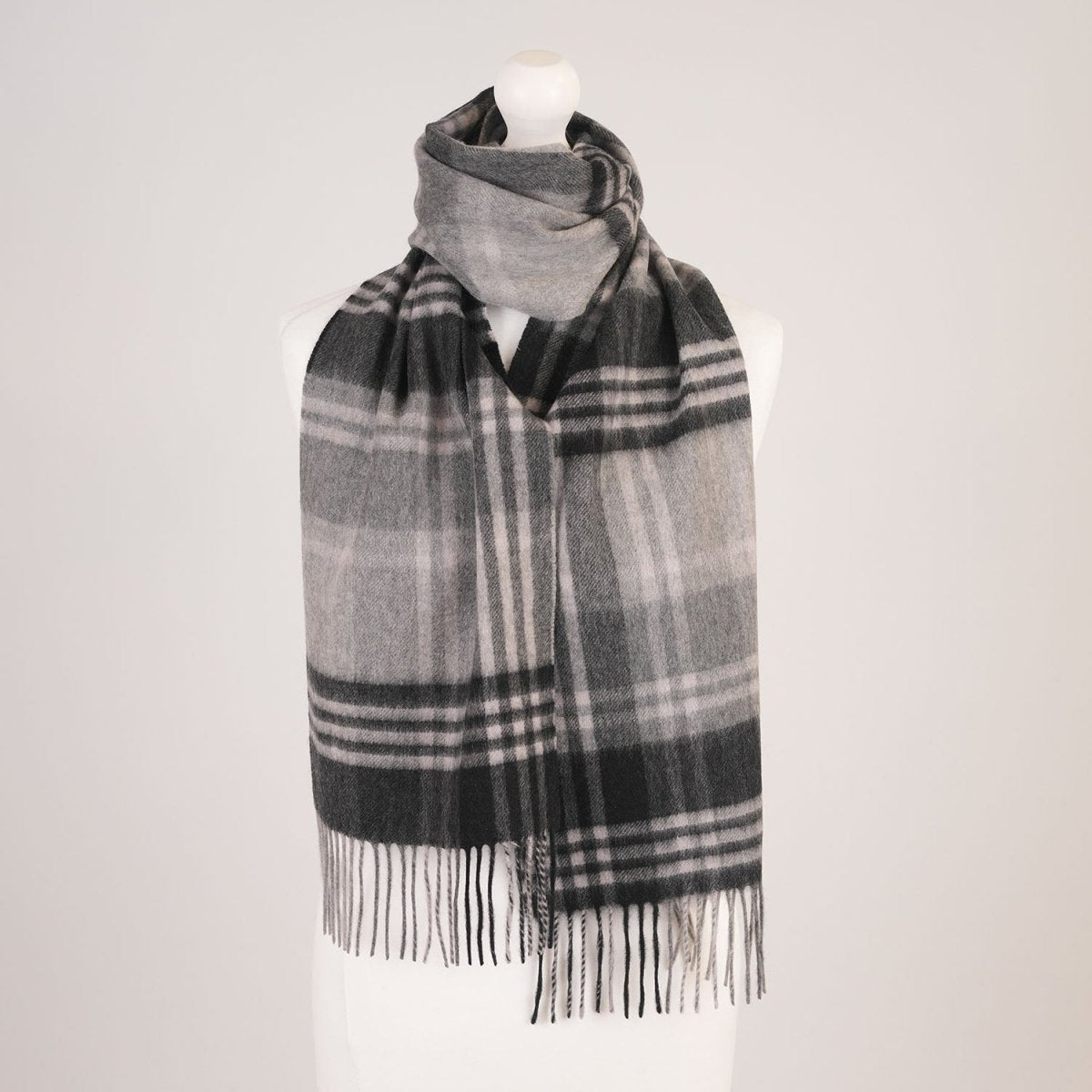 Edinburgh Cashmere Premium Lightweight Scarf - Ultra-Soft Luxury Wrap - Check - Black and Silver - Heritage Of Scotland -