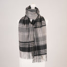 Edinburgh Cashmere Premium Lightweight Scarf - Ultra-Soft Luxury Wrap - Check - Black and Silver - Heritage Of Scotland -