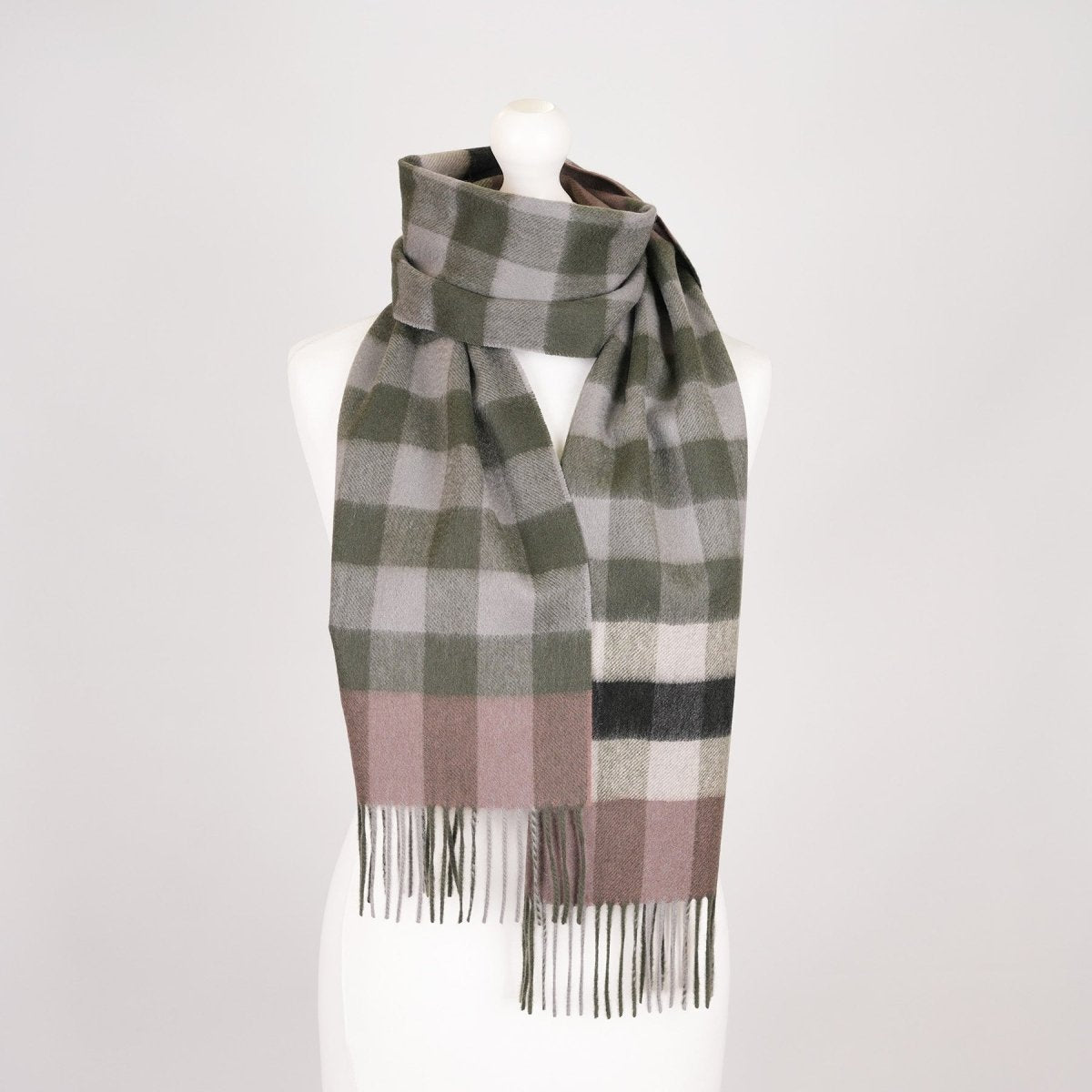 Edinburgh Cashmere Premium Lightweight Scarf - Ultra-Soft Luxury Wrap - Giant Chequer - Green - Heritage Of Scotland -