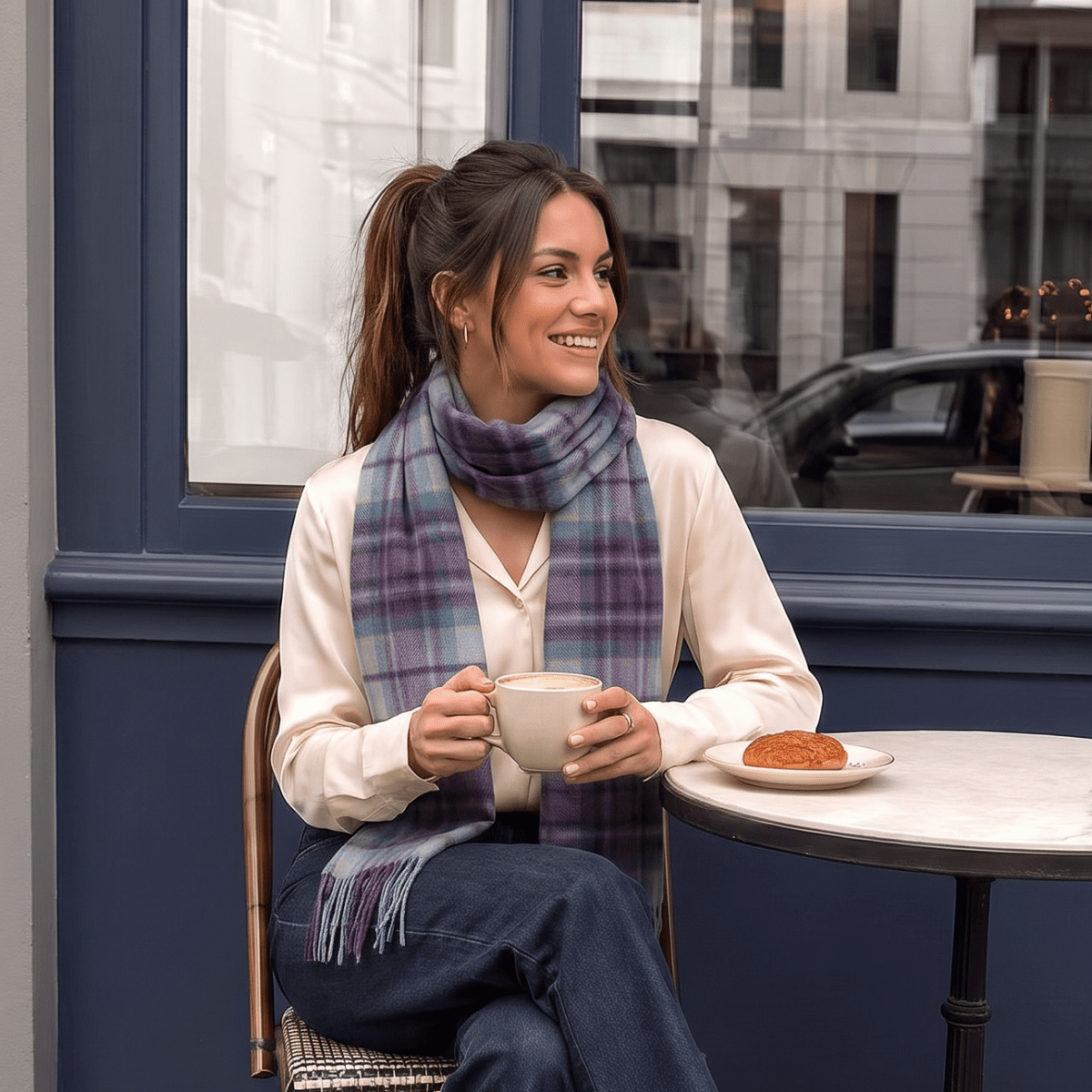 Edinburgh Cashmere Premium Lightweight Scarf - Ultra-Soft Luxury Wrap - Mackellar Mix Blue - Heritage Of Scotland -
