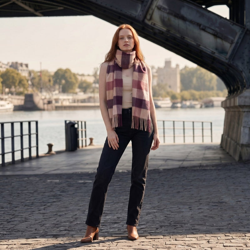 Edinburgh Cashmere Scarf 5 Square Tartan - Burgundy - Heritage Of Scotland - 5 SQUARE TARTAN - BURGUNDY / One Size