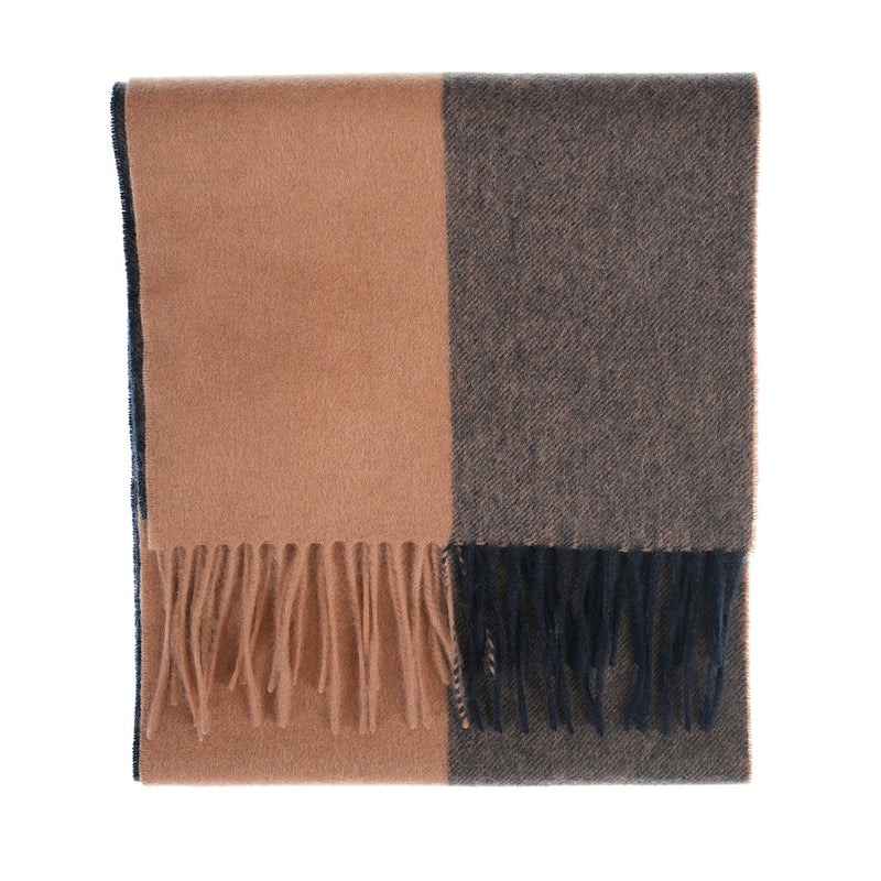 Edinburgh Cashmere Scarf Tartans and Checks - Heritage Of Scotland - OAKWELL CAMEL/ NAVY
