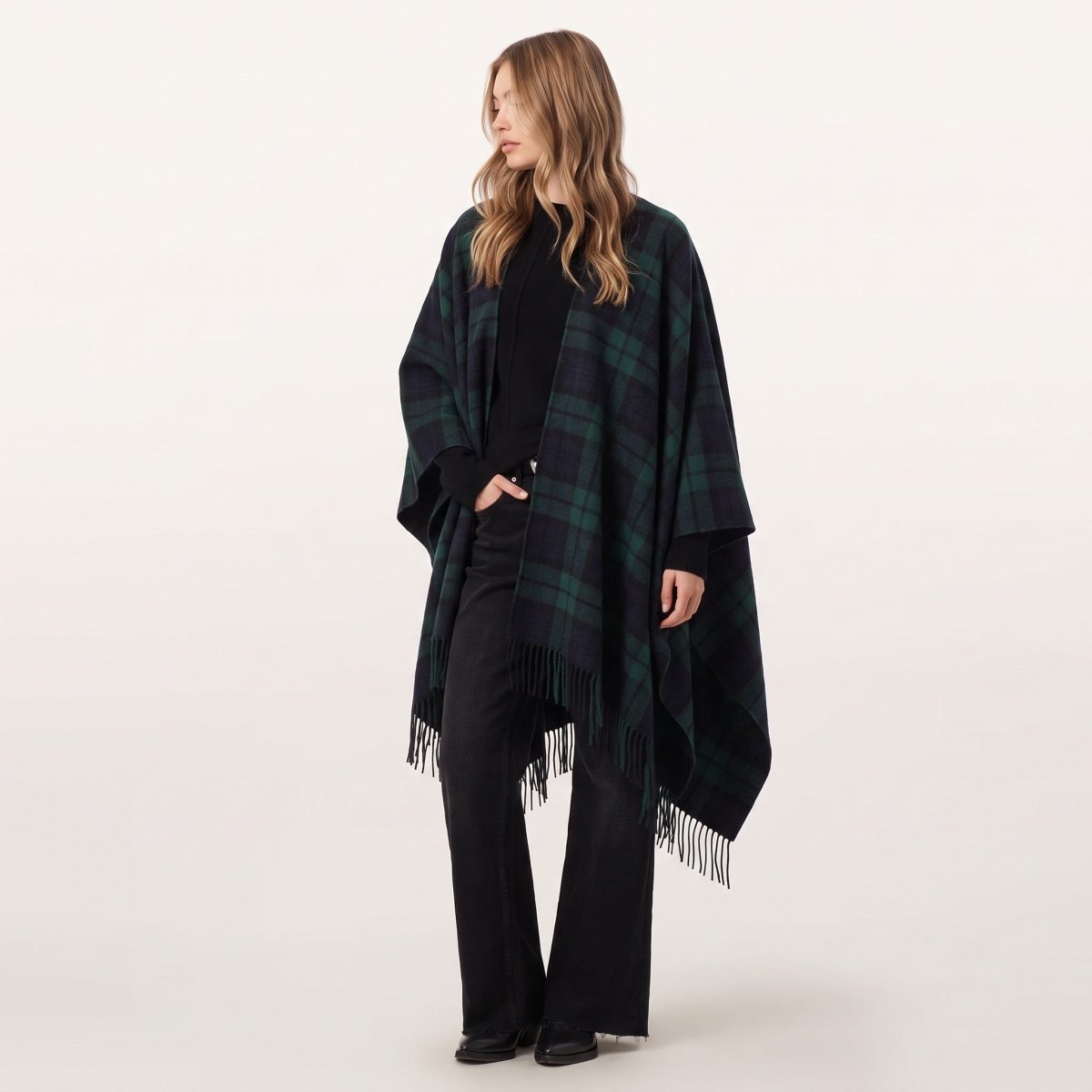 Edinburgh Lambswool Long Tartan Cape - Black Watch - Heritage Of Scotland -