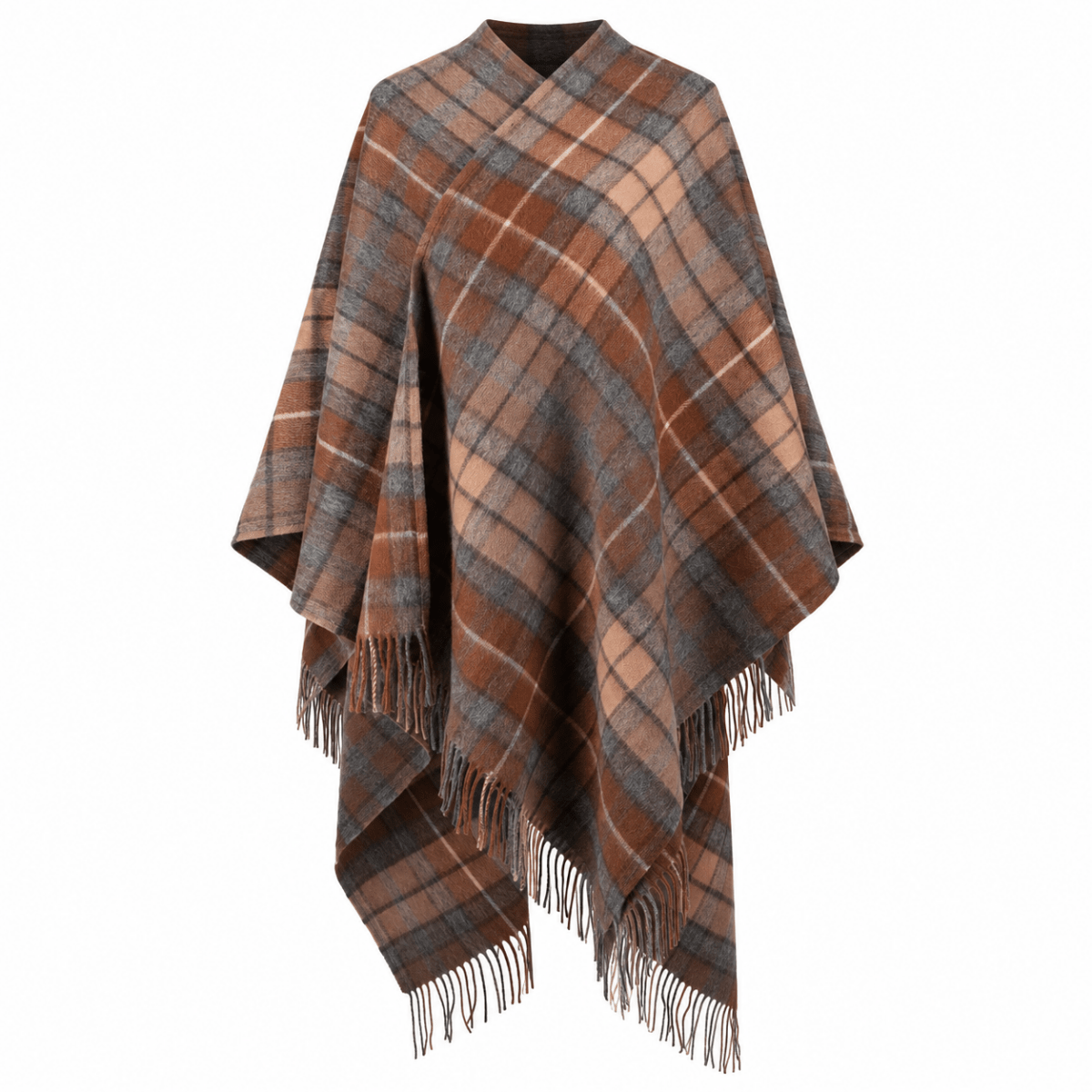 Edinburgh Lambswool Long Tartan Cape - Buchanan Natural - Heritage Of Scotland -