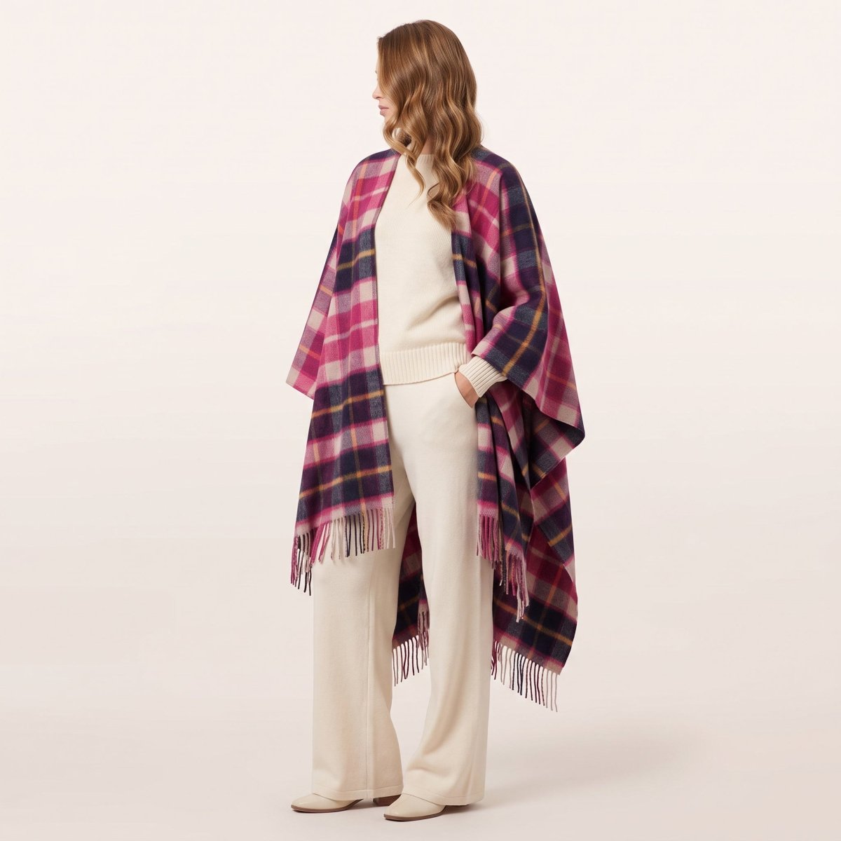 Edinburgh Lambswool Long Tartan Cape - Cragg Check Eminence - Heritage Of Scotland -