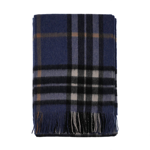Edinburgh Lambswool Long Tartan Cape Enlarged Off Ctr Scotty Thom Denim - Heritage Of Scotland - ENLARGED OFF CTR SCOTTY THOM DENIM