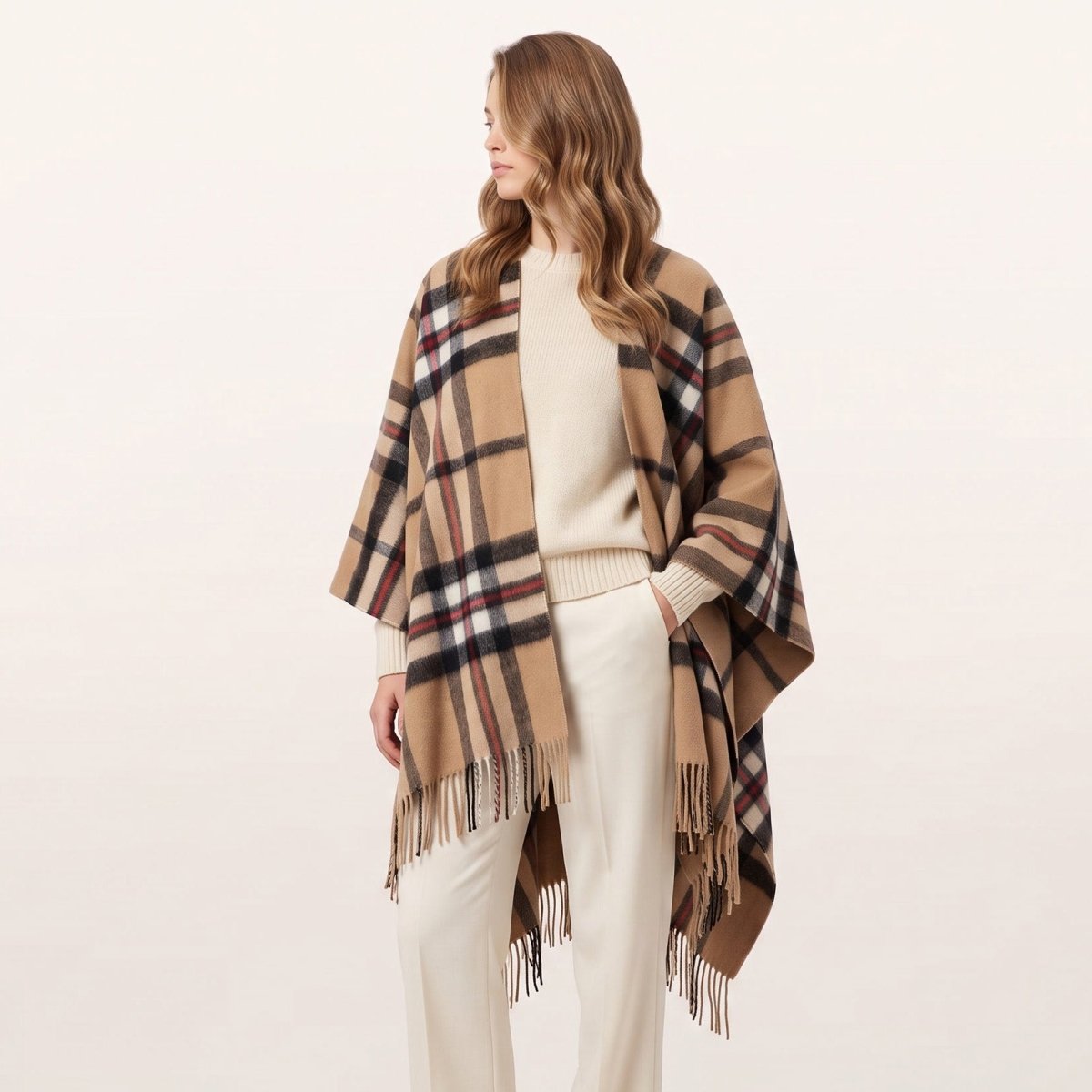 Edinburgh Lambswool Long Tartan Cape - Exploded Thomson Camel - Heritage Of Scotland -