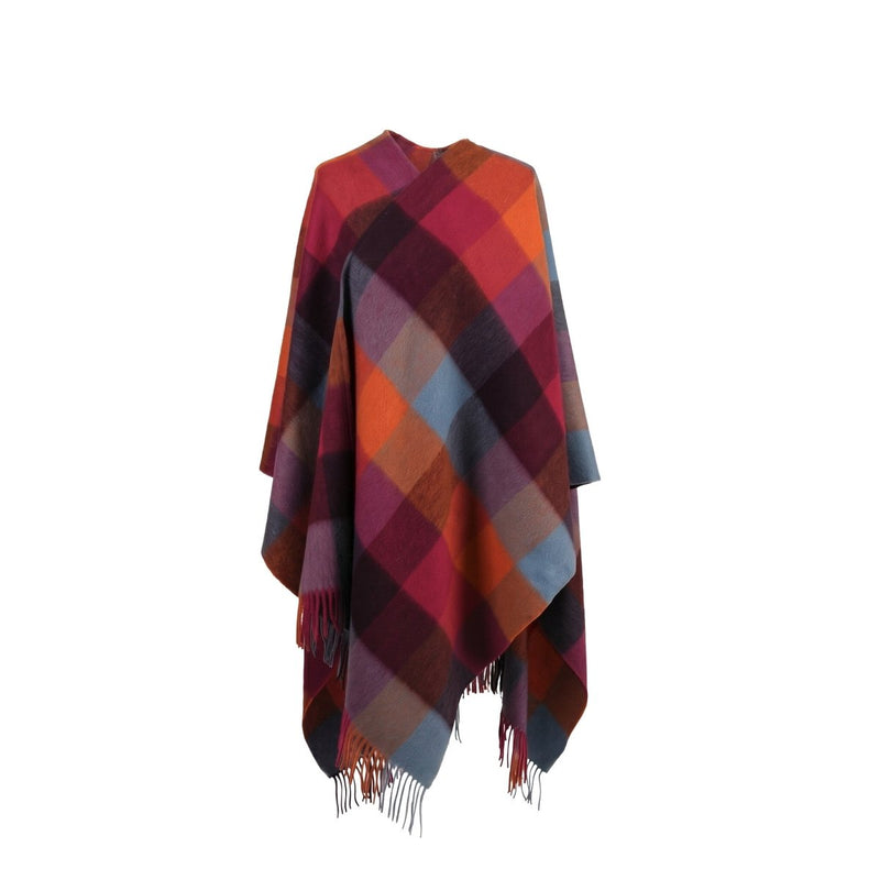 Edinburgh Lambswool Long Tartan Cape - Heritage Of Scotland - GRADED BLOCK CHECK - INDIGO BLUE