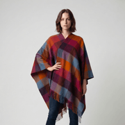 Edinburgh Lambswool Long Tartan Cape - Heritage Of Scotland - GRADED BLOCK CHECK - INDIGO BLUE