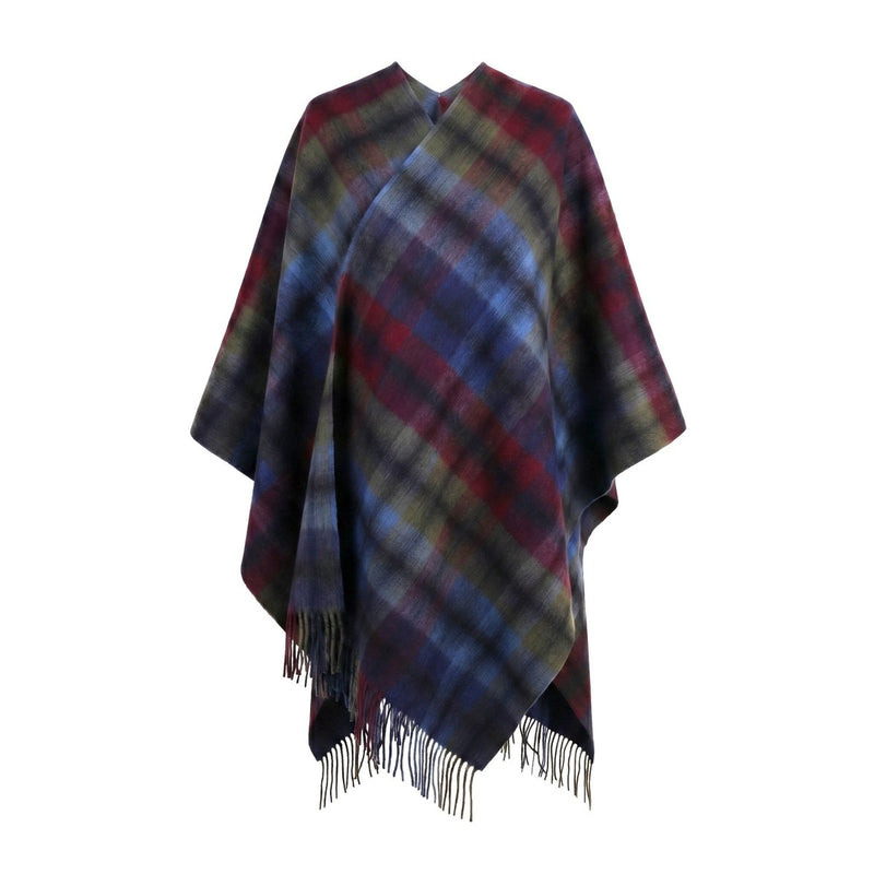 Edinburgh Lambswool Long Tartan Cape - Heritage Of Scotland - GRADED BLOCK CHECK - INDIGO BLUE