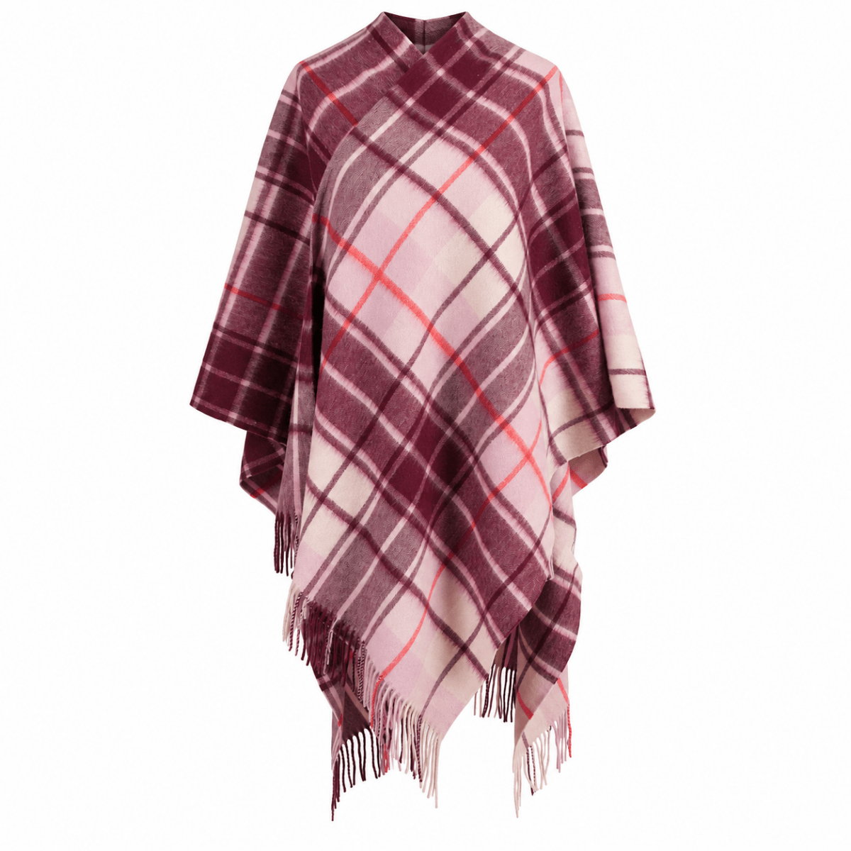 Edinburgh Lambswool Long Tartan Cape - Mill Check Pink - Heritage Of Scotland -