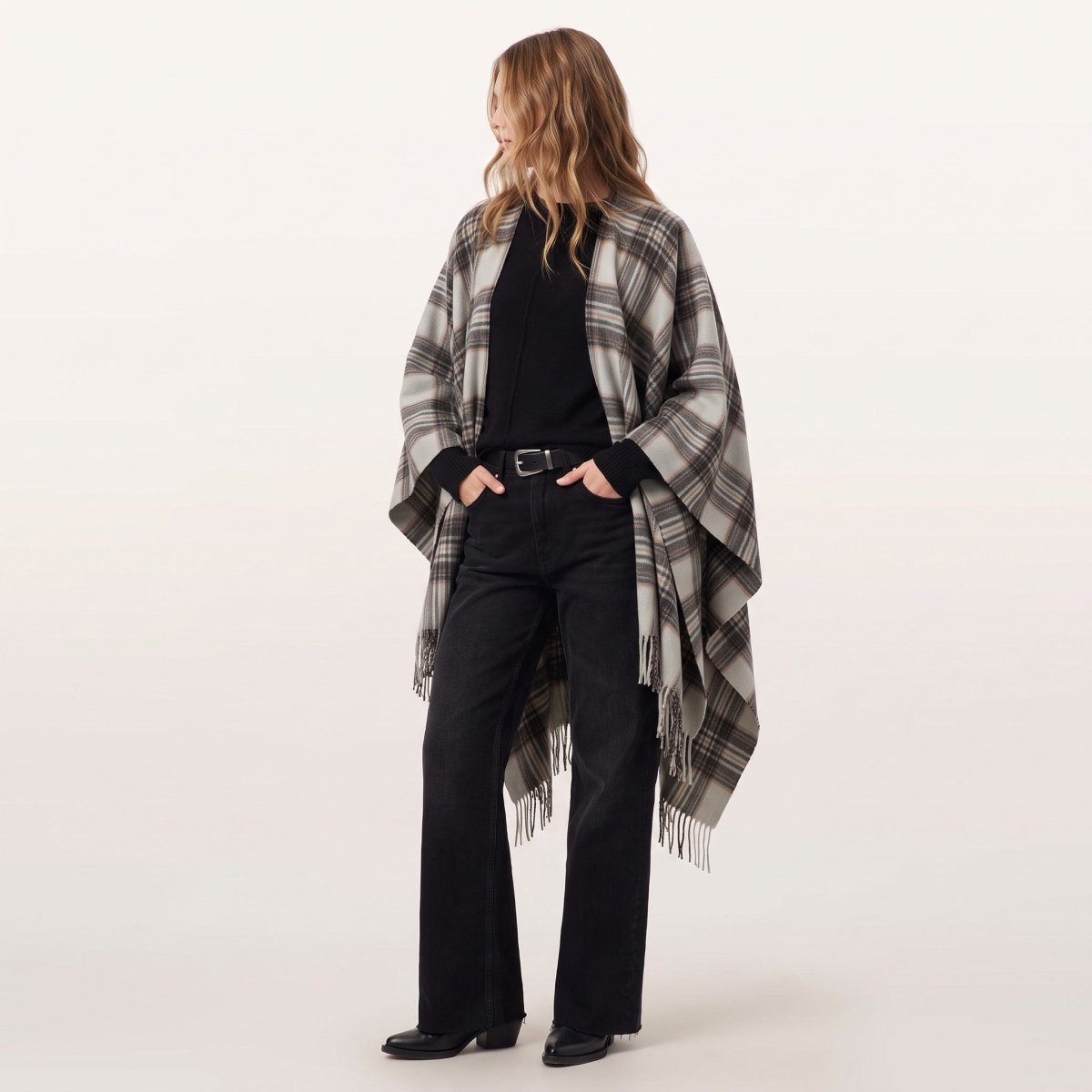 Edinburgh Lambswool Long Tartan Cape - Royal Stewart Vintage Duck Egg - Heritage Of Scotland -