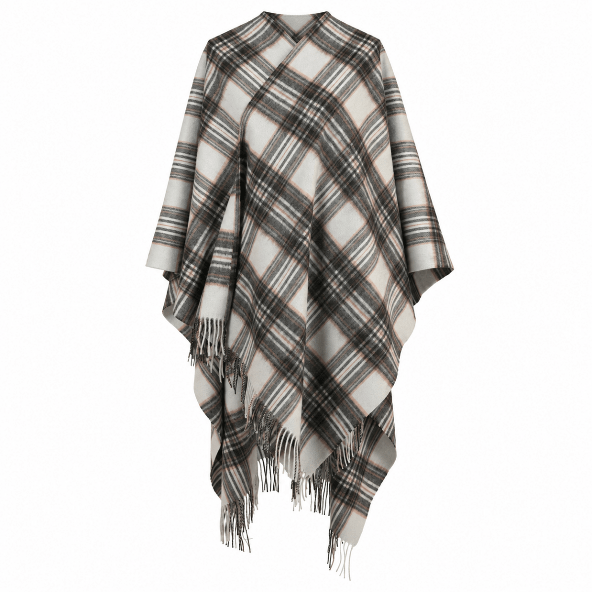 Edinburgh Lambswool Long Tartan Cape - Royal Stewart Vintage Duck Egg - Heritage Of Scotland -