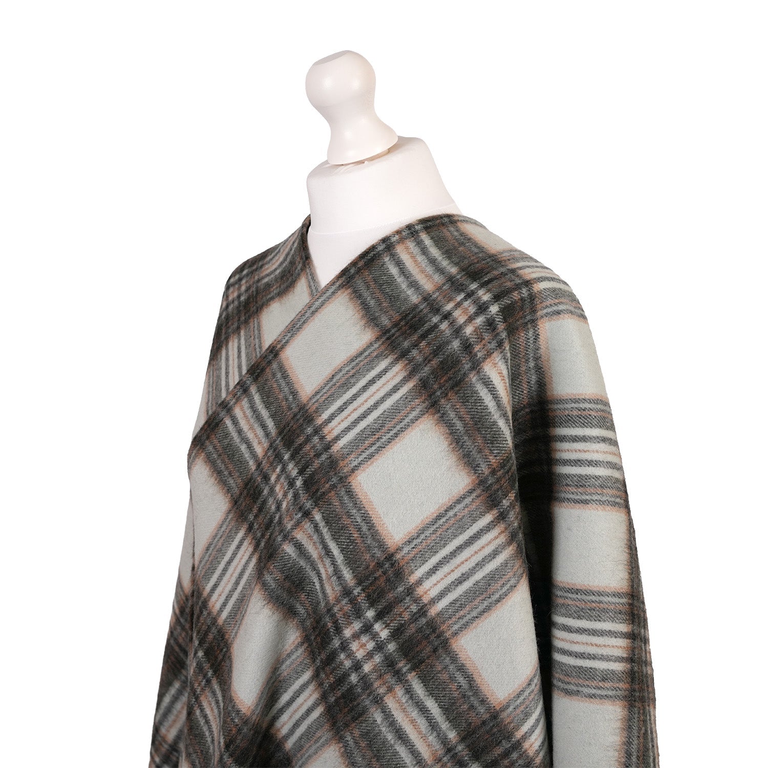 Edinburgh Lambswool Long Tartan Cape - Royal Stewart Vintage Duck Egg - Heritage Of Scotland - ROYAL STEWART VINTAGE DUCK EGG