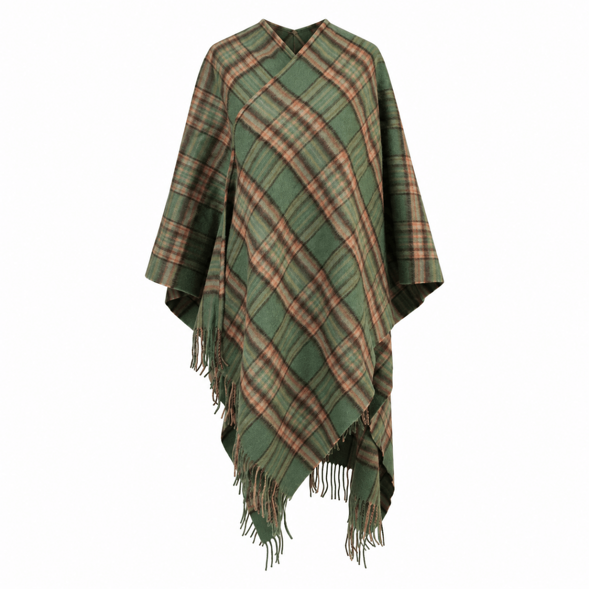 Edinburgh Lambswool Long Tartan Cape - Royal Stewart Vintage Green - Heritage Of Scotland -