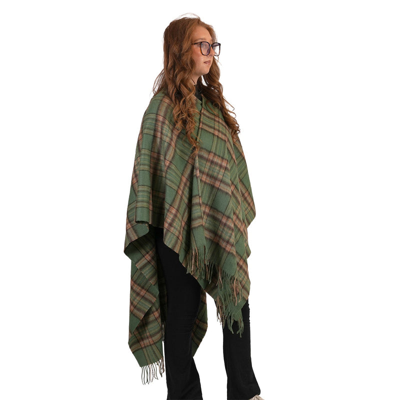 Edinburgh Lambswool Long Tartan Cape - Royal Stewart Vintage Green - Heritage Of Scotland - ROYAL STEWART VINTAGE GREEN
