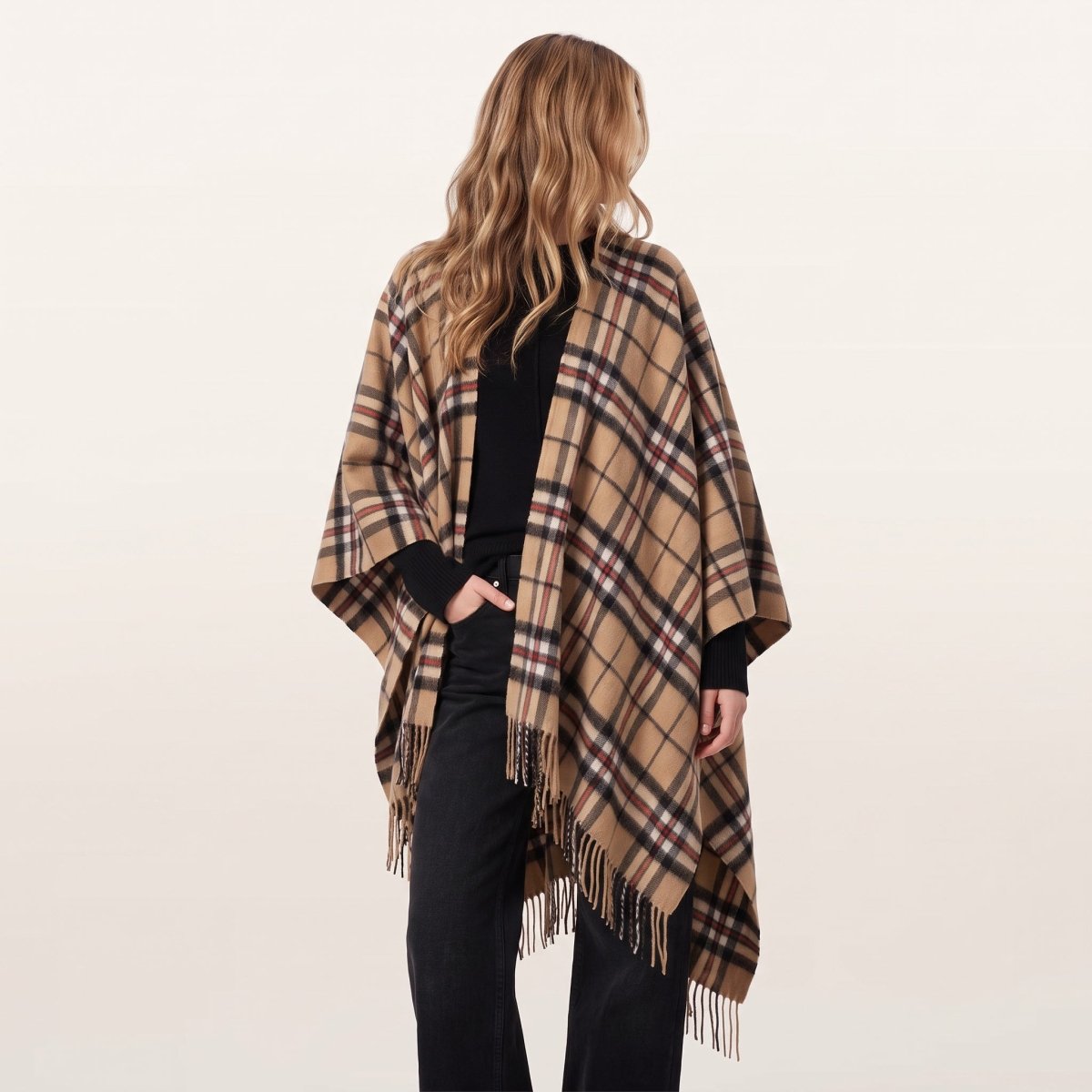 Edinburgh Lambswool Long Tartan Cape - Thomson Camel - Heritage Of Scotland -
