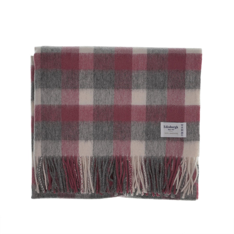 Edinburgh Lambswool Stole - Heritage Of Scotland - BIG CHECK 27587 MUTED WHITE/PINK