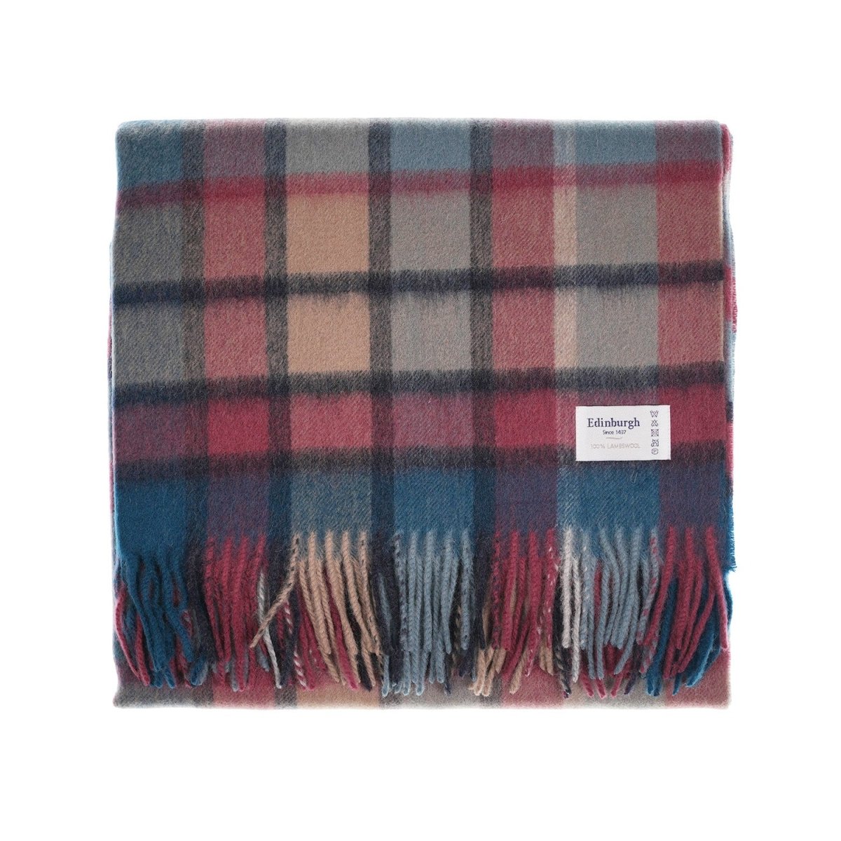 Edinburgh Lambswool Tartan Stole - Soft Luxury Check Wrap with Fringe - Artillery Check Ashley Blue and Pink - Heritage Of Scotland -