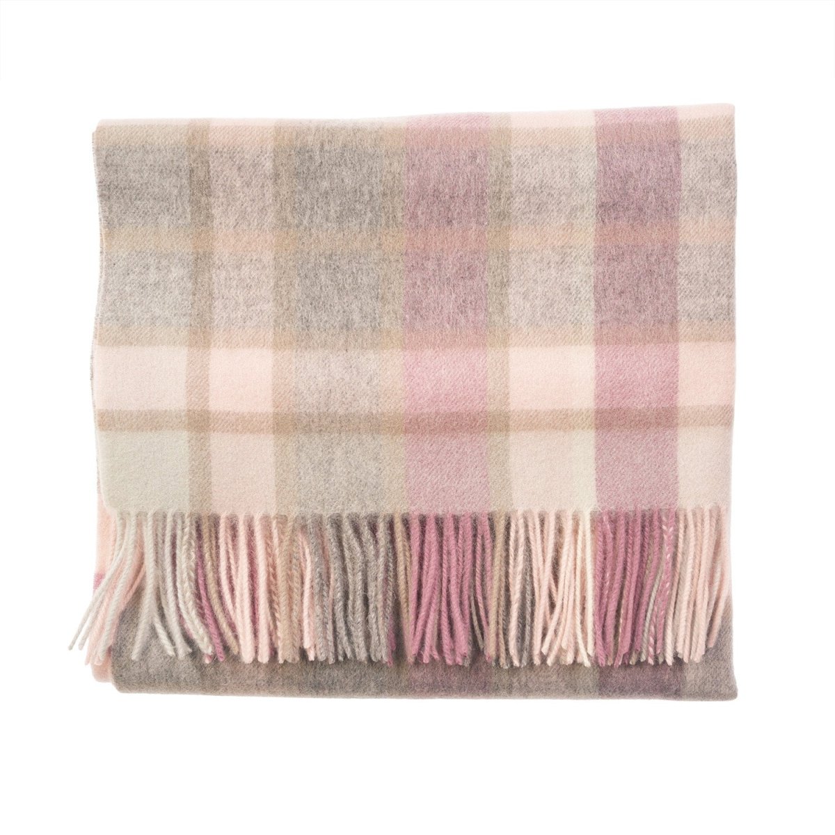 Edinburgh Lambswool Tartan Stole - Soft Luxury Check Wrap with Fringe - Artillery Check Light Pink - Heritage Of Scotland -