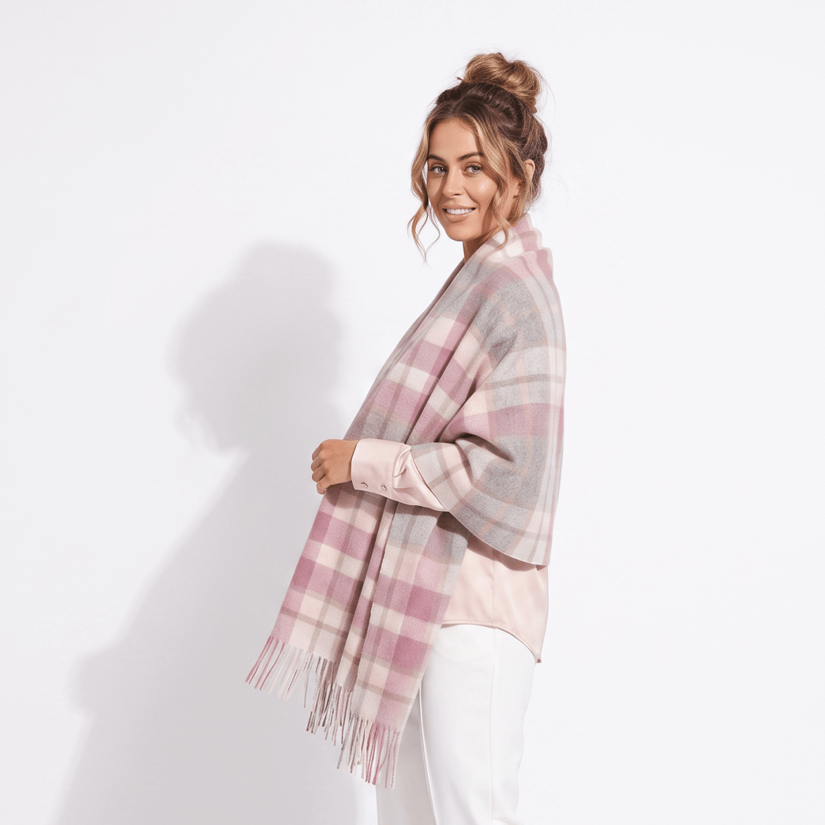Edinburgh Lambswool Tartan Stole - Soft Luxury Check Wrap with Fringe - Artillery Check Light Pink - Heritage Of Scotland -