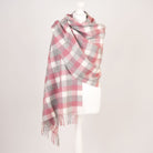 Edinburgh Lambswool Tartan Stole - Soft Luxury Check Wrap with Fringe - Big Check Muted White and Pink - Heritage Of Scotland -