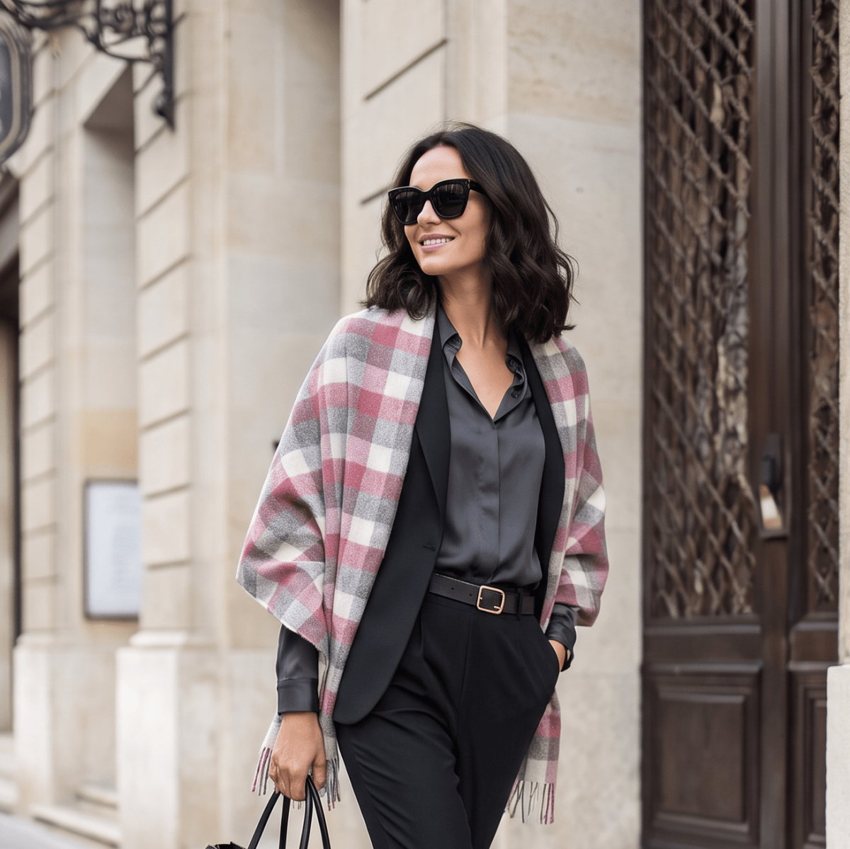 Edinburgh Lambswool Tartan Stole - Soft Luxury Check Wrap with Fringe - Big Check Muted White and Pink - Heritage Of Scotland -