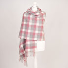 Edinburgh Lambswool Tartan Stole - Soft Luxury Check Wrap with Fringe - Big Check Muted White and Pink - Heritage Of Scotland -
