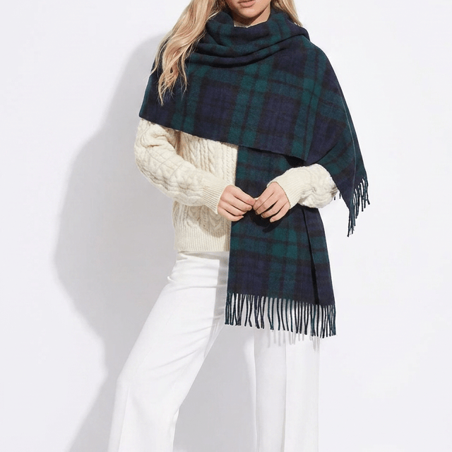 Edinburgh Lambswool Tartan Stole - Soft Luxury Check Wrap with Fringe - Black Watch - Heritage Of Scotland -