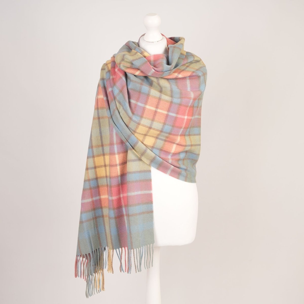 Edinburgh Lambswool Tartan Stole - Soft Luxury Check Wrap with Fringe - Buchanan Ancient - Heritage Of Scotland -