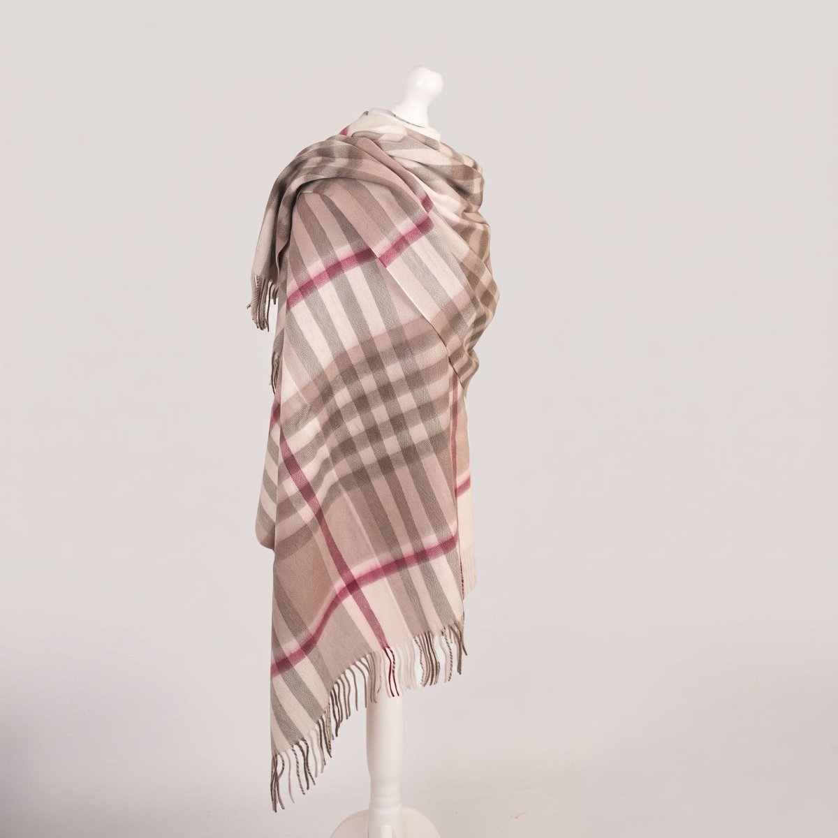 Edinburgh Lambswool Tartan Stole – Soft Luxury Check Wrap with Fringe - Chequer Shrimp - Heritage Of Scotland -