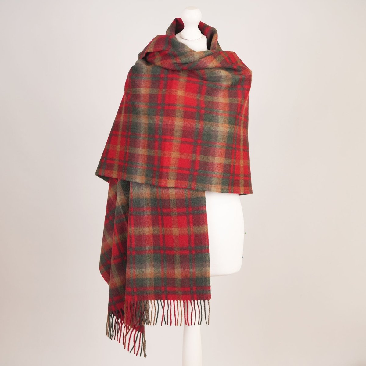 Edinburgh Lambswool Tartan Stole - Soft Luxury Check Wrap with Fringe - Dark Maple - Heritage Of Scotland -