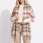 Edinburgh Lambswool Tartan Stole - Soft Luxury Check Wrap with Fringe - Giant Chequer - Pink and Taupe - Heritage Of Scotland -