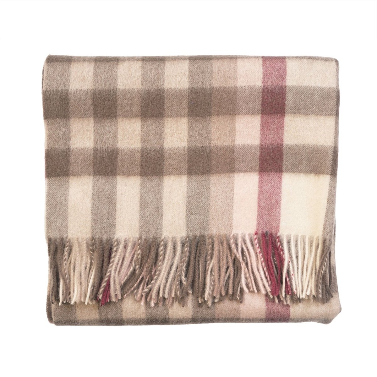 Edinburgh Lambswool Tartan Stole - Soft Luxury Check Wrap with Fringe - Giant Chequer - Pink and Taupe - Heritage Of Scotland -