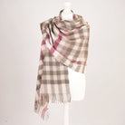 Edinburgh Lambswool Tartan Stole - Soft Luxury Check Wrap with Fringe - Giant Chequer - Pink and Taupe - Heritage Of Scotland -