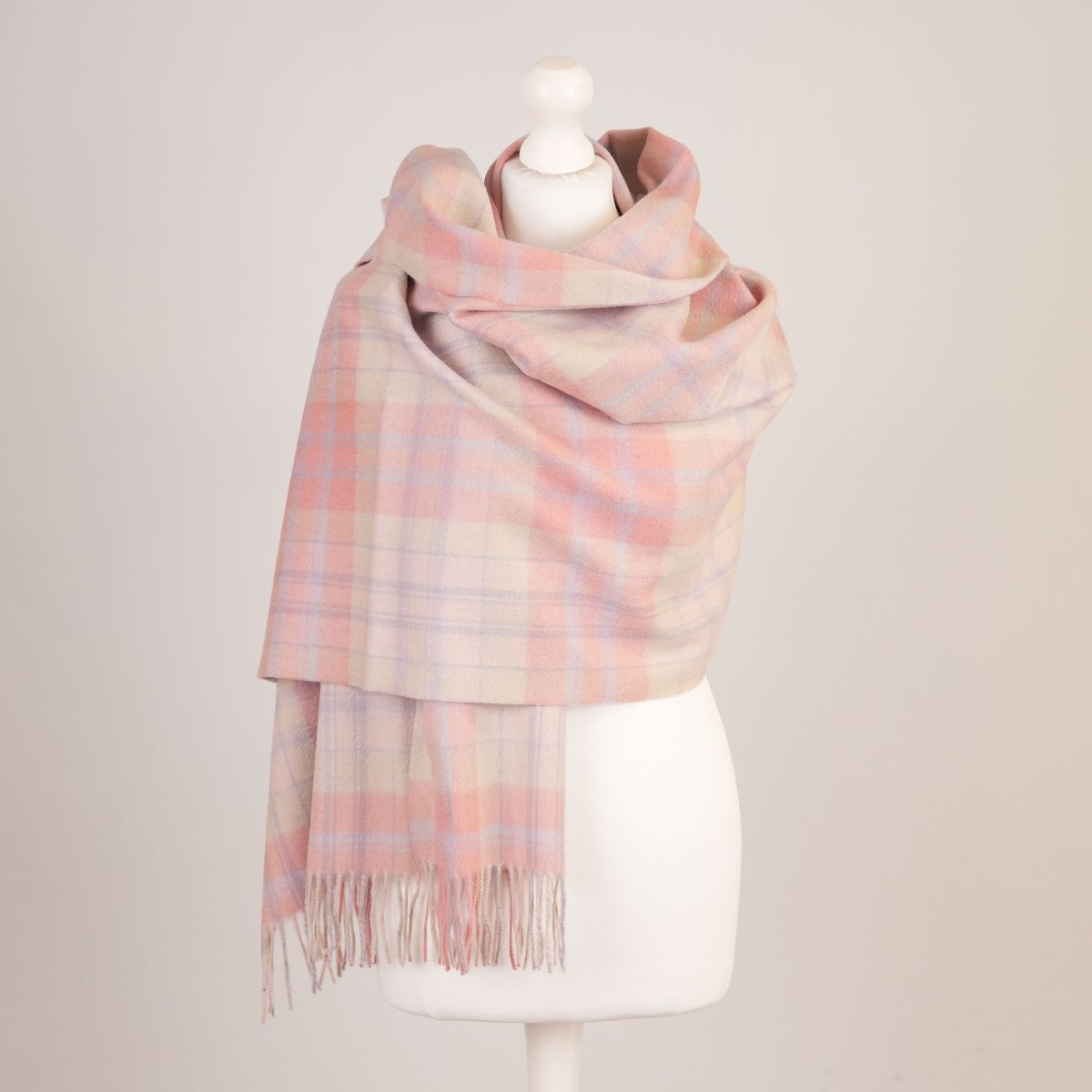 Edinburgh Lambswool Tartan Stole - Soft Luxury Check Wrap with Fringe - Macdonald White Mix - Heritage Of Scotland -