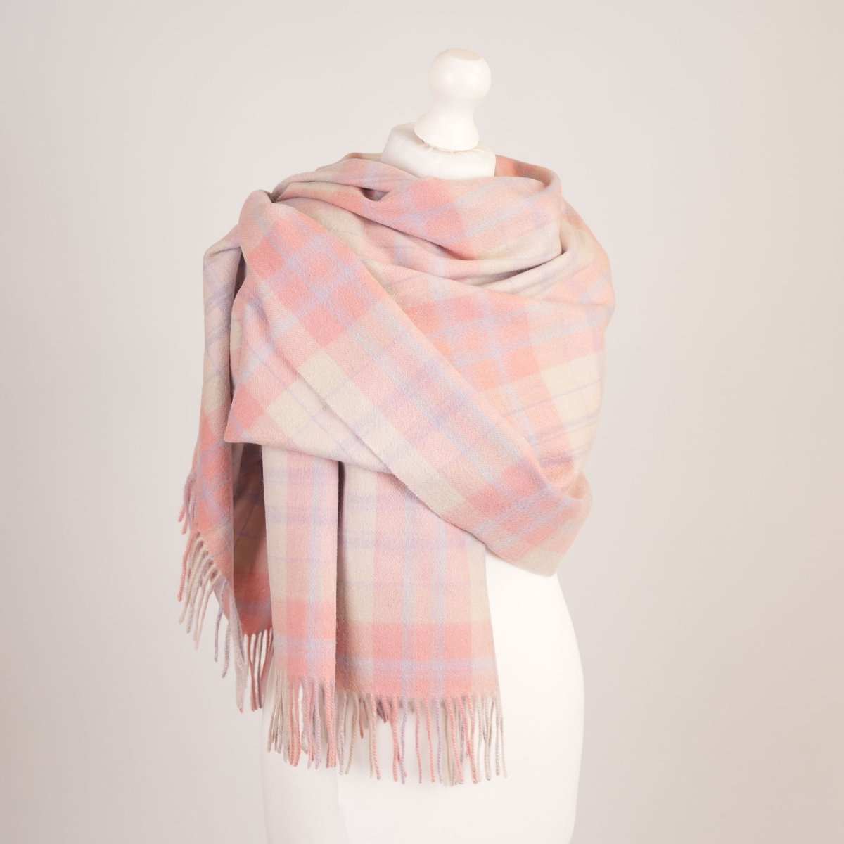 Edinburgh Lambswool Tartan Stole - Soft Luxury Check Wrap with Fringe - Macdonald White Mix - Heritage Of Scotland -