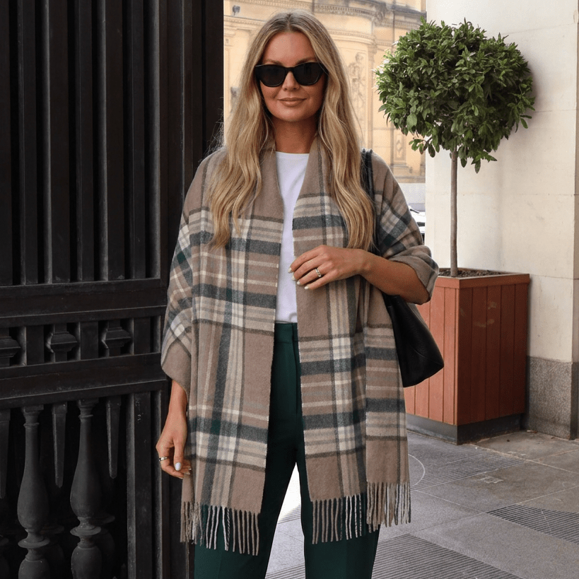 Edinburgh Lambswool Tartan Stole - Soft Luxury Check Wrap with Fringe - Royal Stewart Vintage Pink - Heritage Of Scotland -
