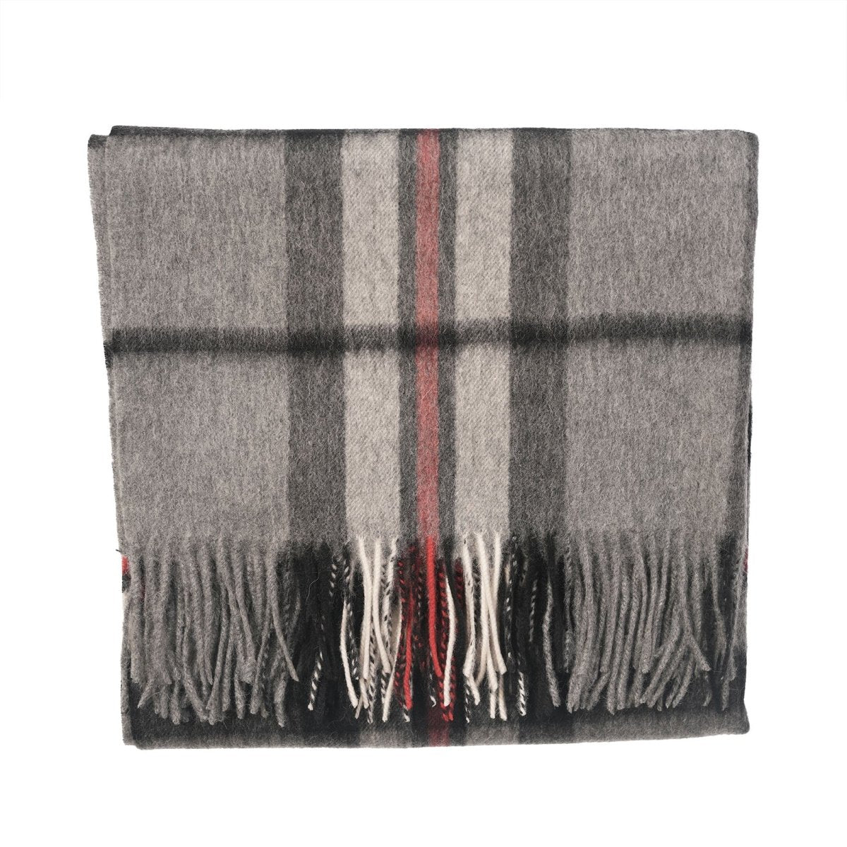 Edinburgh Lambswool Tartan Stole - Soft Luxury Check Wrap with Fringe - Thomson Grey - Heritage Of Scotland -