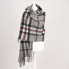 Edinburgh Lambswool Tartan Stole - Soft Luxury Check Wrap with Fringe - Thomson Grey - Heritage Of Scotland -