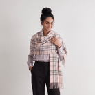 Edinburgh Lambswool Tartan Stole - Soft Luxury Check Wrap with Fringe - Thomson Pale Pink - Heritage Of Scotland -