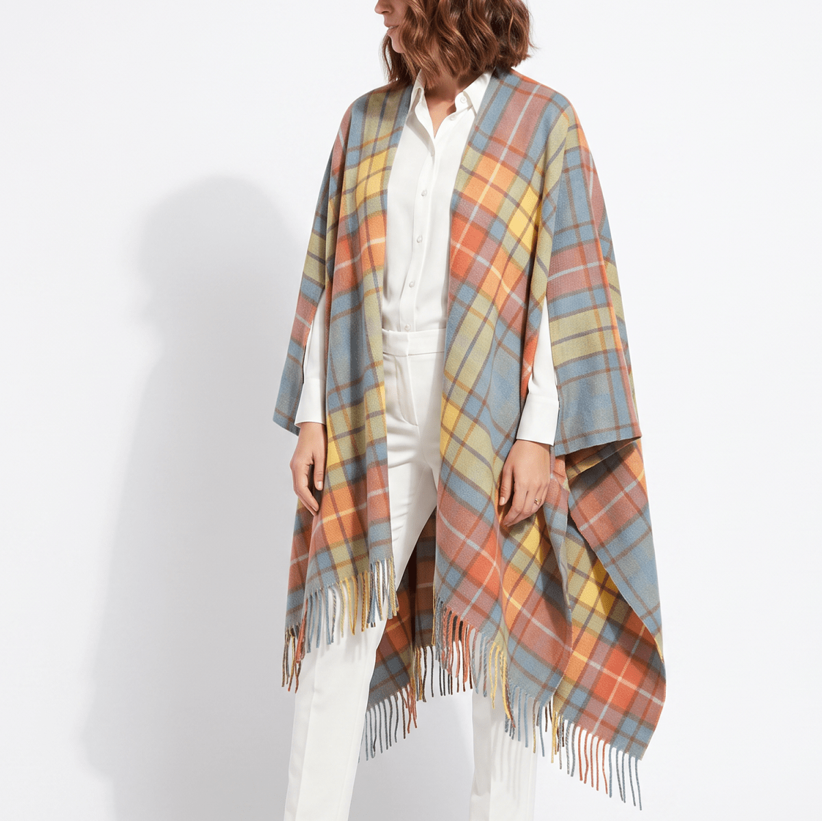 Edinburgh Long Lambswool Tartan Cape – Premium Plaid Wrap - Buchanan Acient - Heritage Of Scotland -