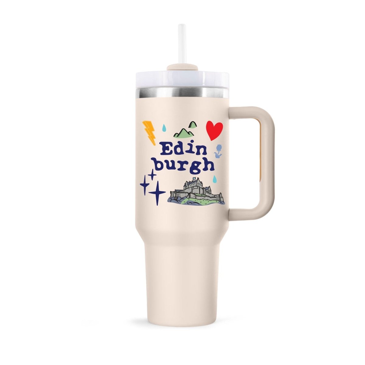 Edinburgh Souvenir 40oz Insulated Cup with Straw - Heritage Of Scotland - WHISPER WHITE