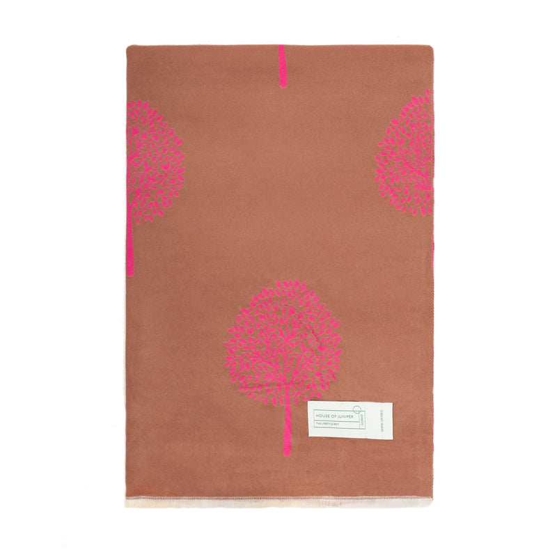 Elegant Tree Motif Soft Weave Scarf Stole - Heritage Of Scotland - BROWN/PINK