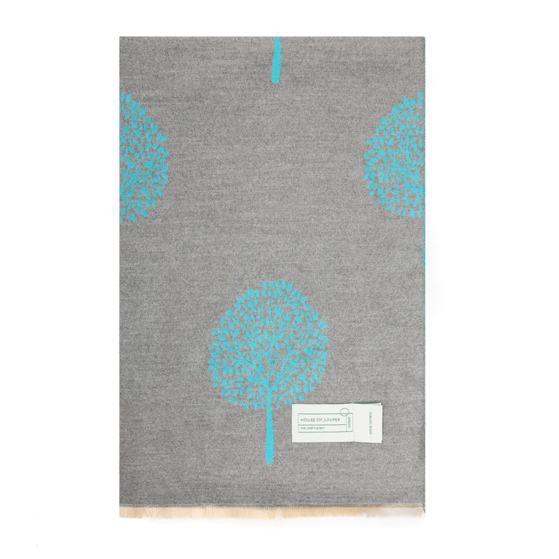 Elegant Tree Motif Soft Weave Scarf Stole - Heritage Of Scotland - GREY/TURQUOISE