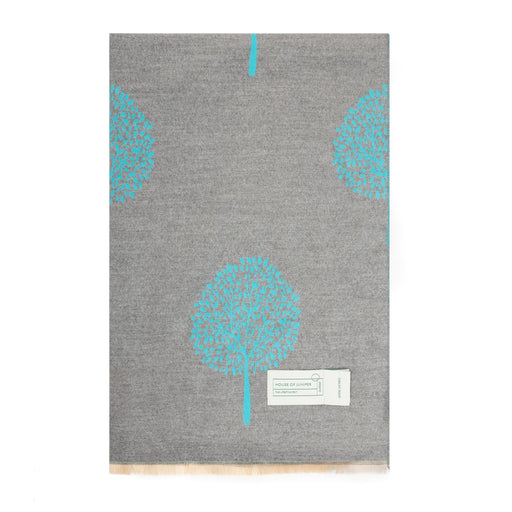 Elegant Tree Motif Soft Weave Scarf Stole - Heritage Of Scotland - GREY/TURQUOISE