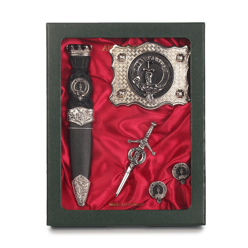 Erskine Clan Badge, Kilt Pin, Lapel Pin, Cufflinks, Keyring/Key Fob & Gift Set — Fine Pewter by Art Pewter — Made in Scotland (Shiny Finish) - Heritage Of Scotland - Gift Set